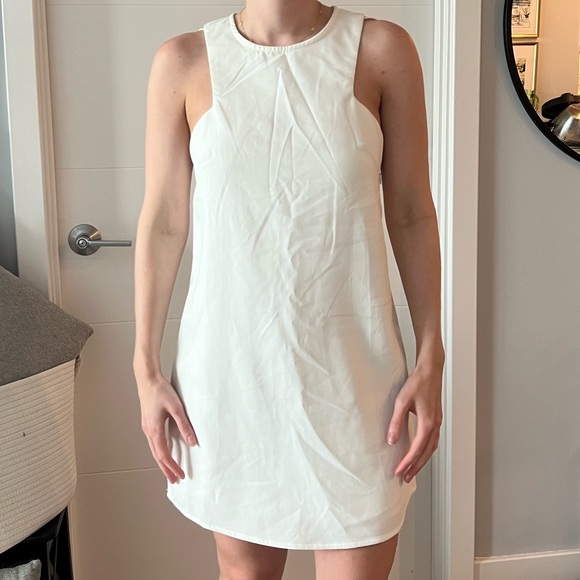 High Neck White Chiffon mini dress - Picture 1 of 5